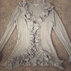 Boston Proper dove grey ruffled cardigan